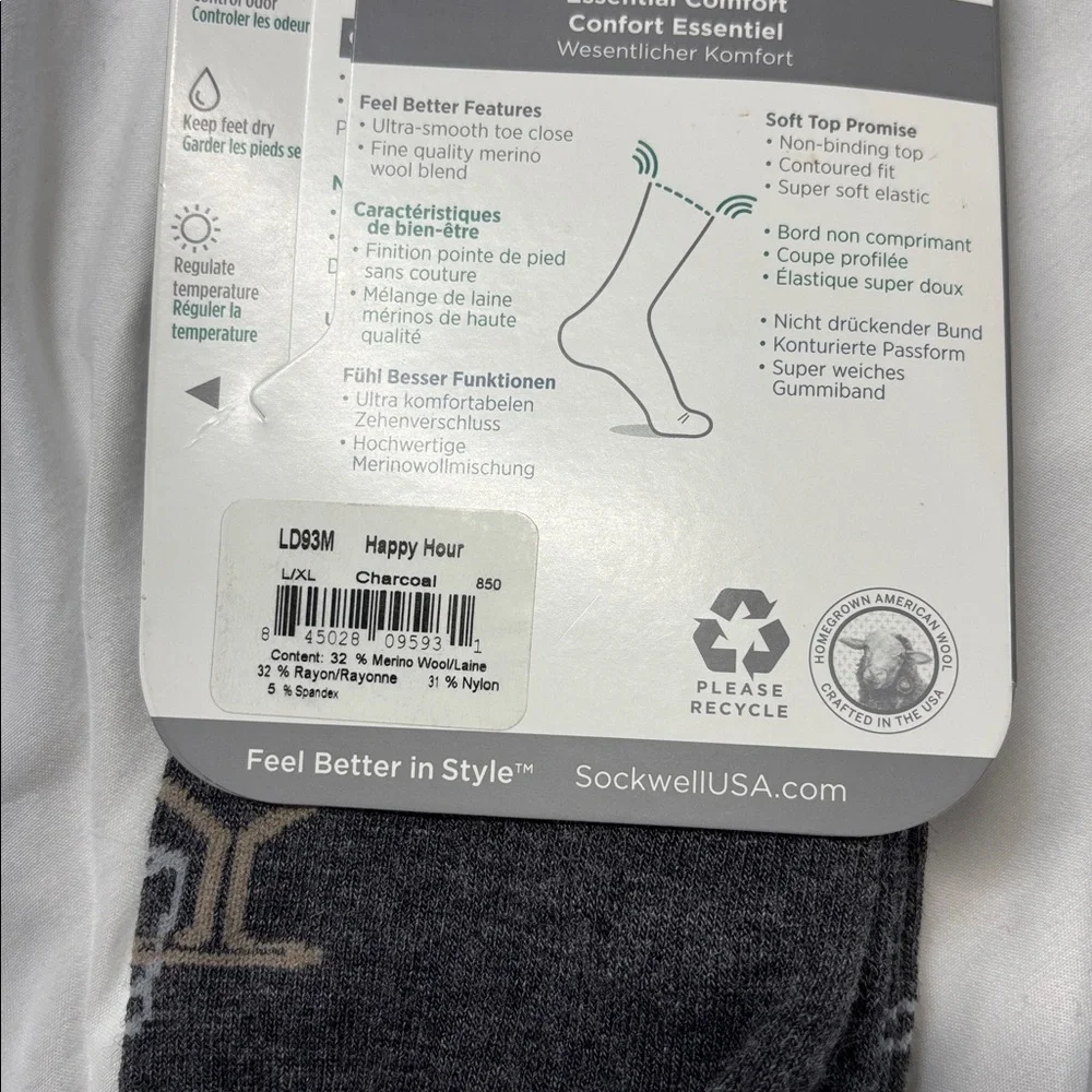 Sockwell soft top Happy Hour ultra light cushion merino wool bamboo Ray socks